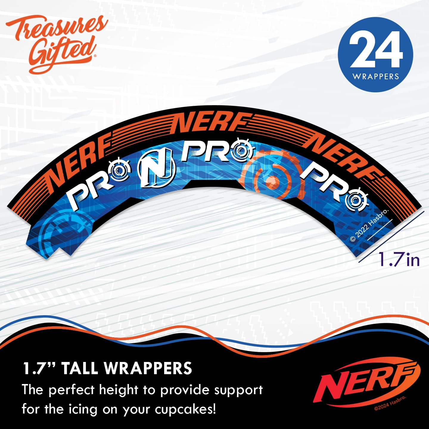 Treasures Gifted 24Ct Officially Licensed Nerf Cupcake Topper & Wrappers - Nerf Cake Decorations - Nerf Birthday Party Supplies